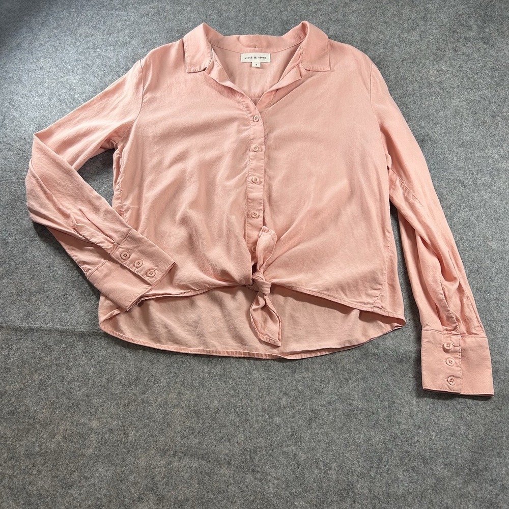 Anthropologie Cloth and Stone Top Womens Small Button Up Tie Front Peach Boho
